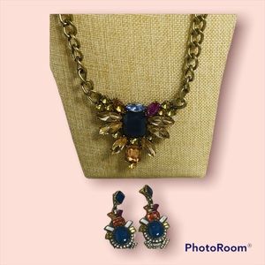 Baublebar Glamour Pendant on Chunky Brass Chain And Earrings Jewelry